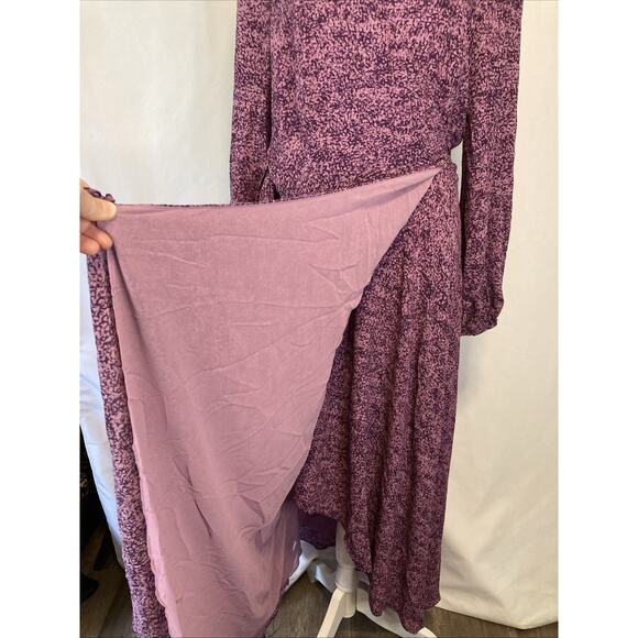 Halston Ruffle V-Neck Maxi Wrap Dress Split Sleeve Tie Waist Purple Size Large - Picture 4 of 10